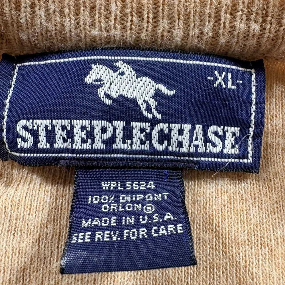 Steeplechase V-Neck Sweater Mens XL Tan Vintage Orlon Acrylic Knit Pullover USA